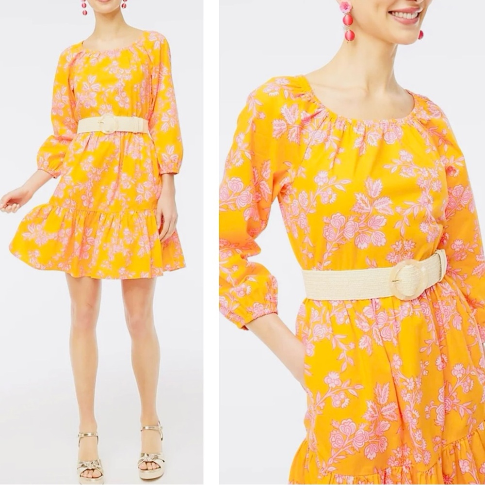 PLUS J. Crew Orange & Pink Bird Of‎ Paradise Tropical Vibes Mini Dress Size 14